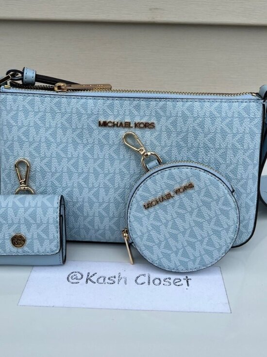 Michael Kors crossbody tech attach small jet set travel MK signature pale ocean - Picture 1 of 8